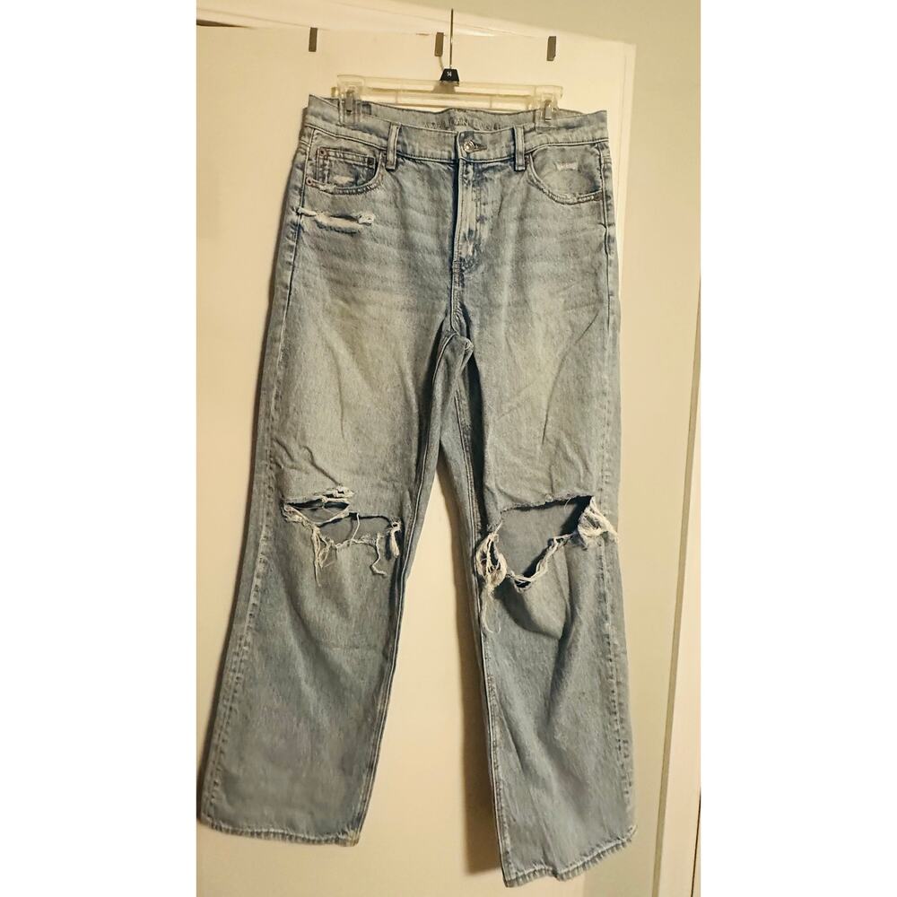 AMERICAN EAGLE Skylight Blue Strigid Ripped Knee  High-Waisted Stovepipe Jeans - Picture 3 of 16